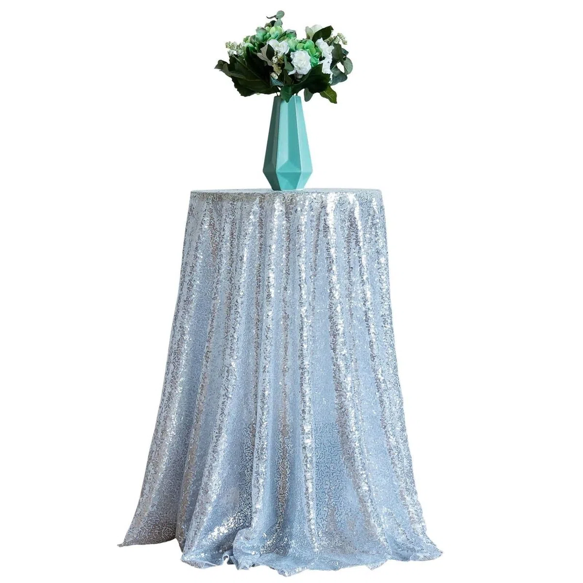 Mantel de Mesa Redonda Color Sólido con Lentejuelas Manteles de Mesa Cocina Poliester Plata,Redondo 275CM