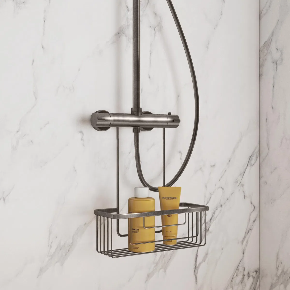 Gedy OTTAVIANO Cesta Ducha Colgante Gun Metal para Grifo y Grifería Termostática, Portaobjetos Ducha Acero Inoxidable, Organizador Baño, 30x12x37 cm