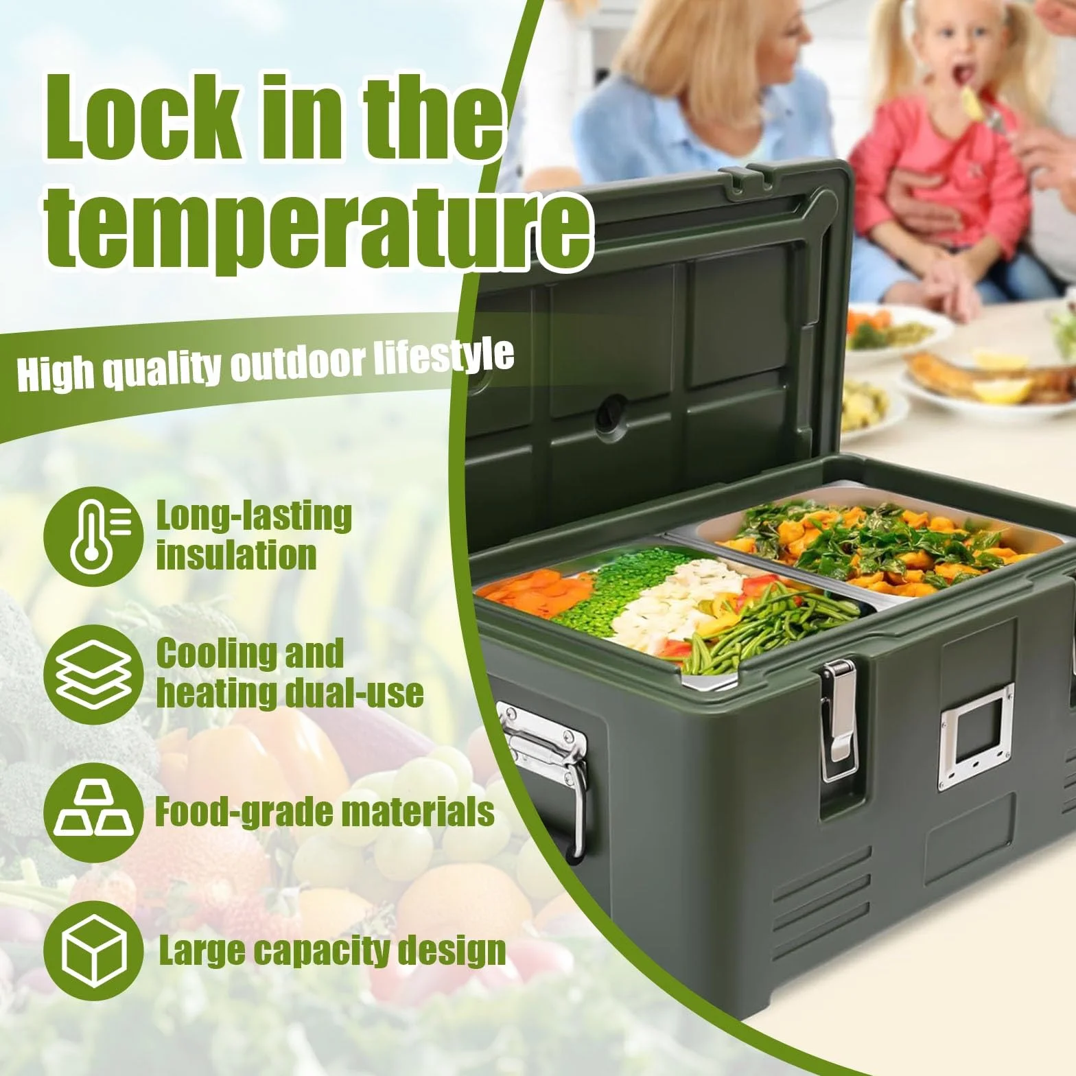 Contenedor Térmico Alimentos Caja Caliente Para Catering, Gran Capacidad Alimentos, Transporte Comida Caliente, Caja Térmica Profesional Para Restaurantes Y Hoteles(2 pans)