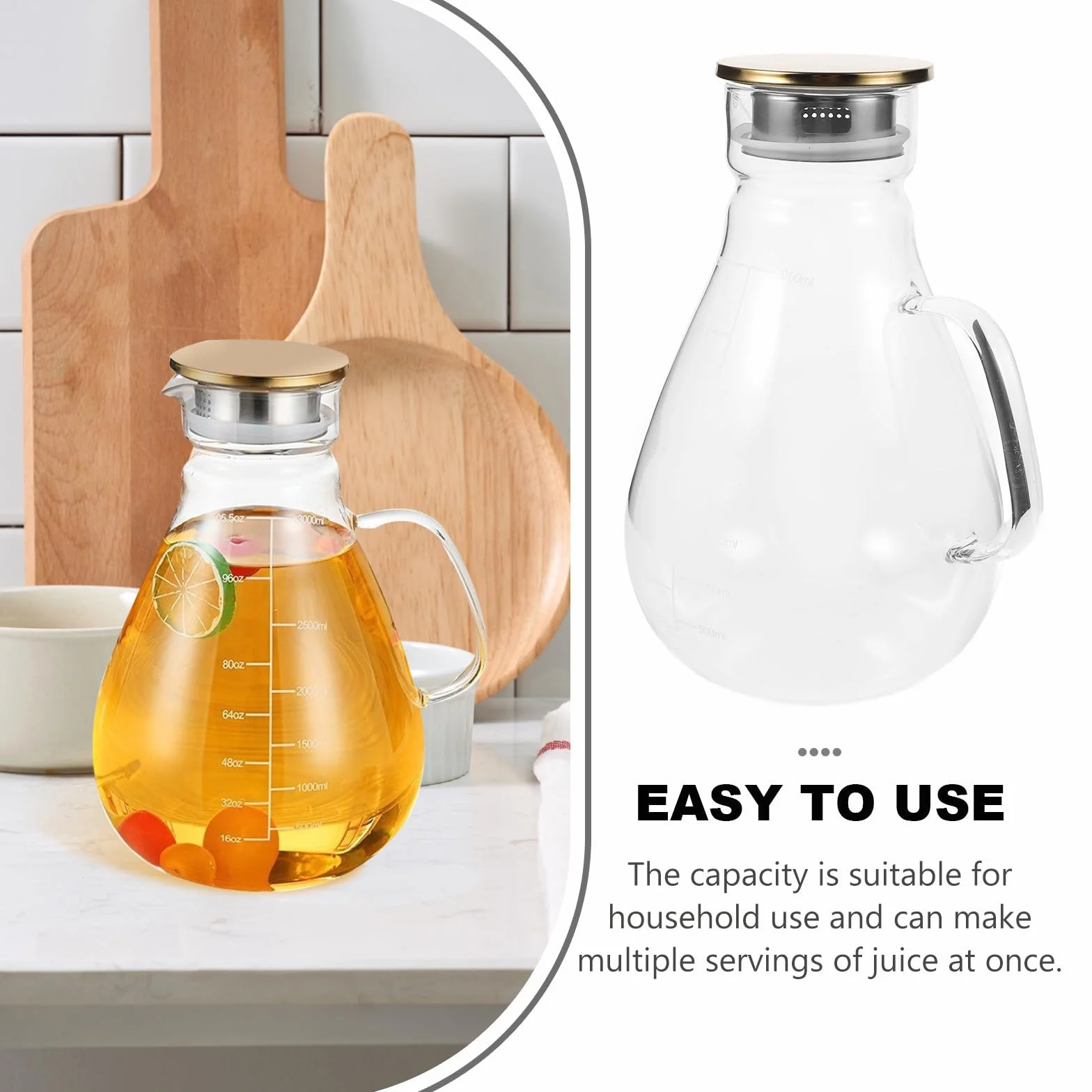 Jarra de Vidrio Borosilicato de 1300ml con Tapa de Acero Inoxidable y Silicona, Diseño Elegante y Antideslizante para Jugos y Leche en Fiestas o Restaurantes