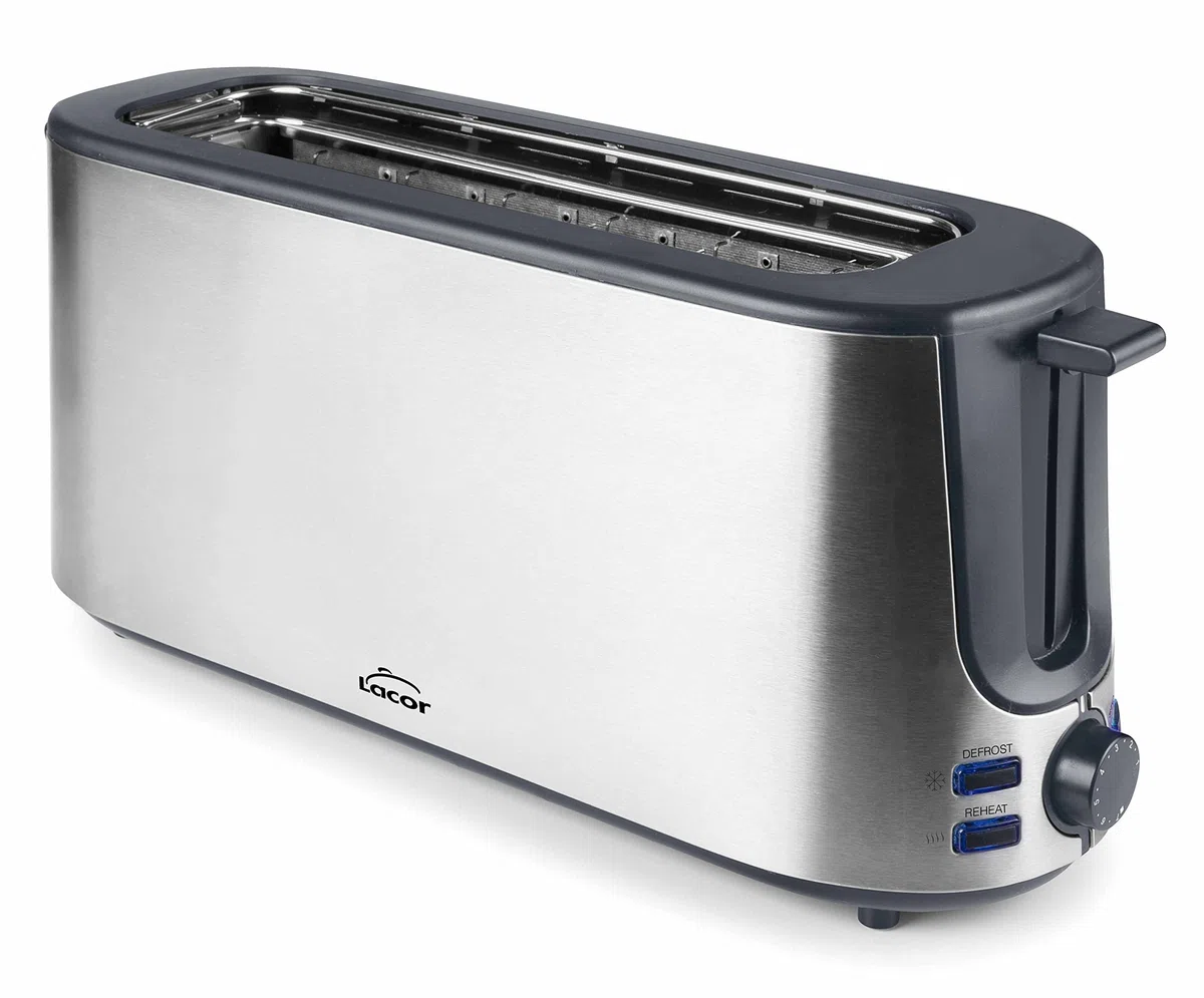 Lacor 69360 - Tostadora con Ranura Larga, 1000 W, Acero inoxidable | En acero inoxidable, para un uso práctico y profesional en cocina; ideal para cocina profesional y uso diario en casa