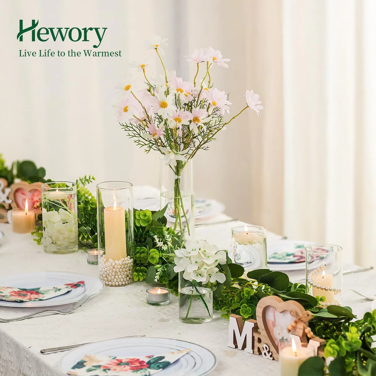 Hewory Porta Velas de Huracán de Vidrio - Conjunto de 6, 15/20/25 cm para Velas de Pilar y Flotantes - Jarrones de Cilindro para Centro de Boda