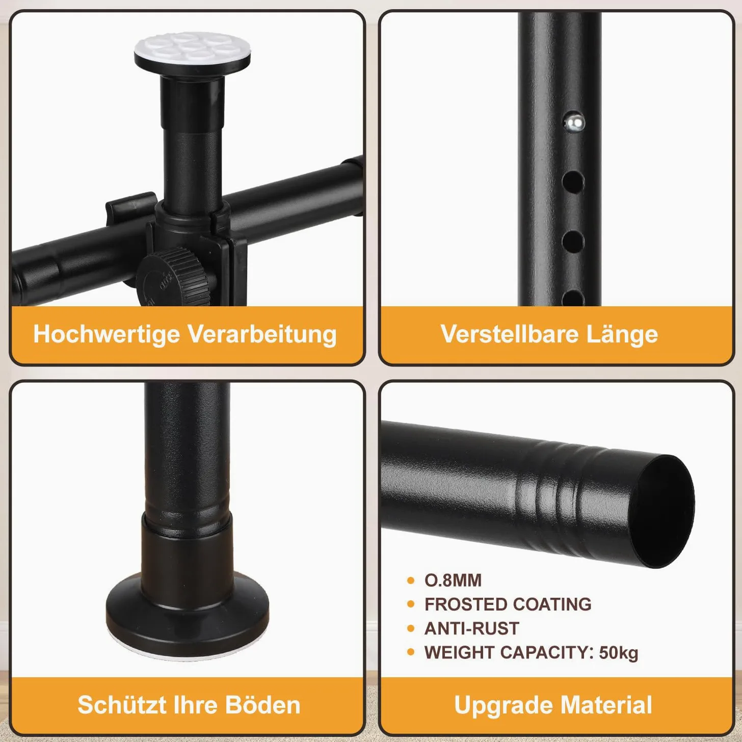 Separador de habitaciones sin taladrar, ancho 70-355 cm x alto 122-305 cm, sin cortina | Marco de biombo negro sin taladrar, independiente y ajustable para salón, dormitorio y oficina, sin cortina