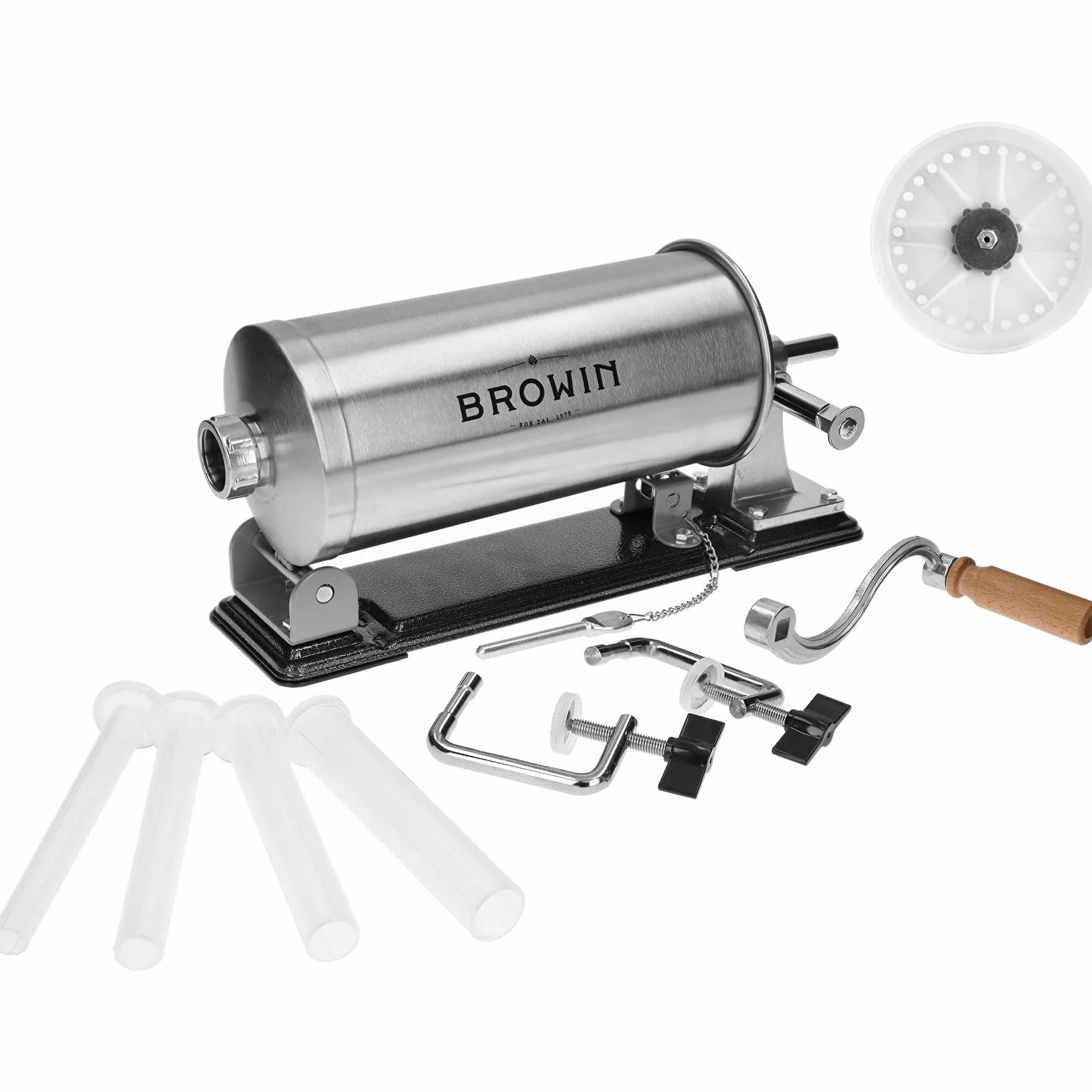 Browin 311003 Embutidora horizontal de salchichas 3 kg, Embutidora manual para salchichas, menudos, Máquina de picar carne, acero inoxidable