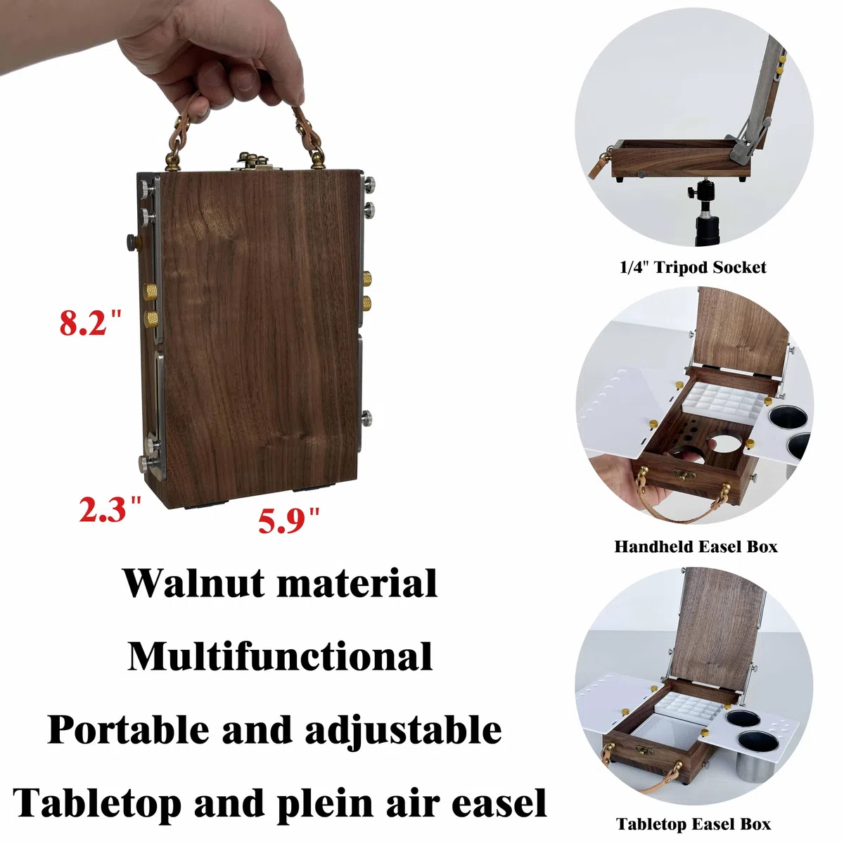 Caballete de mesa con paleta de acuarela vacía, caballete de viaje portátil para pintar con almacenamiento, caja multifuncional de madera para acuarela, pintura al aire libre para adultos