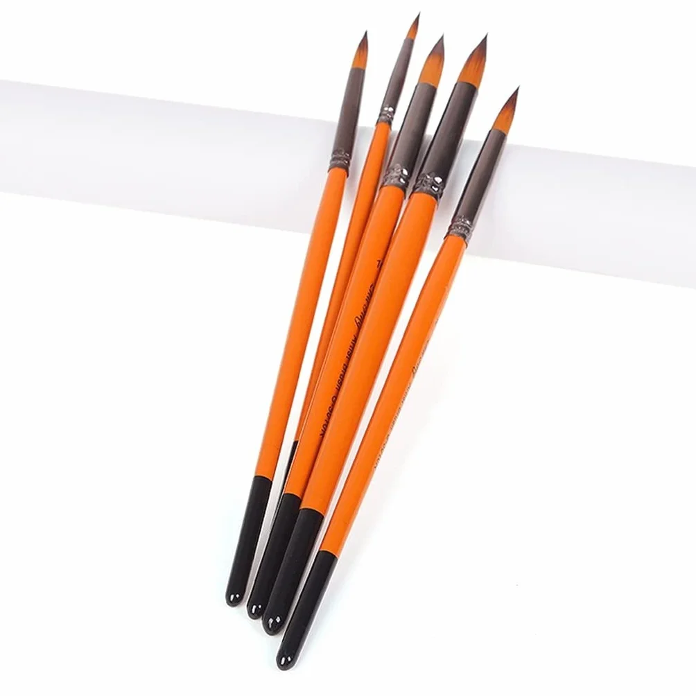 XBTGS Juego de 5 pinceles de pintura al óleo, pelo de nailon, pintura acrílica, pincel de pintura para manualidades, acuarela, para artistas, pintores, principiantes, naranja-E, naranja-E