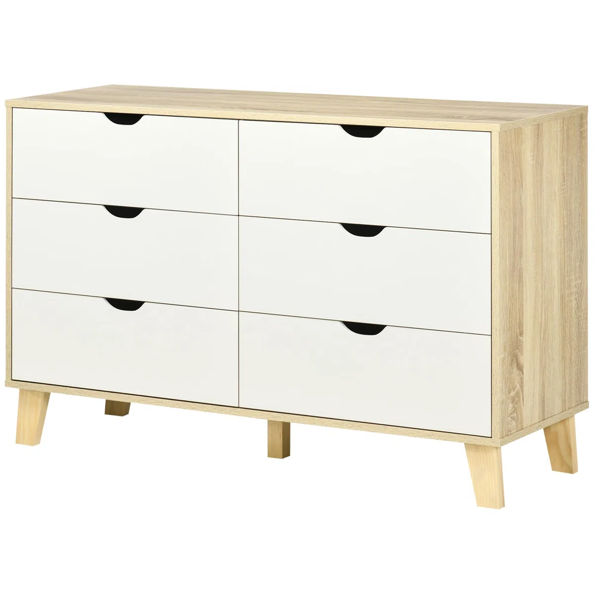 HOMCOM Cómoda con 6 Cajones Cajonera de Armario Mueble Organizador con Cajones para Cocina Dormitorio Salón Estudio Estilo Moderno Antivuelco 120x40x76 cm Natural y Blanco