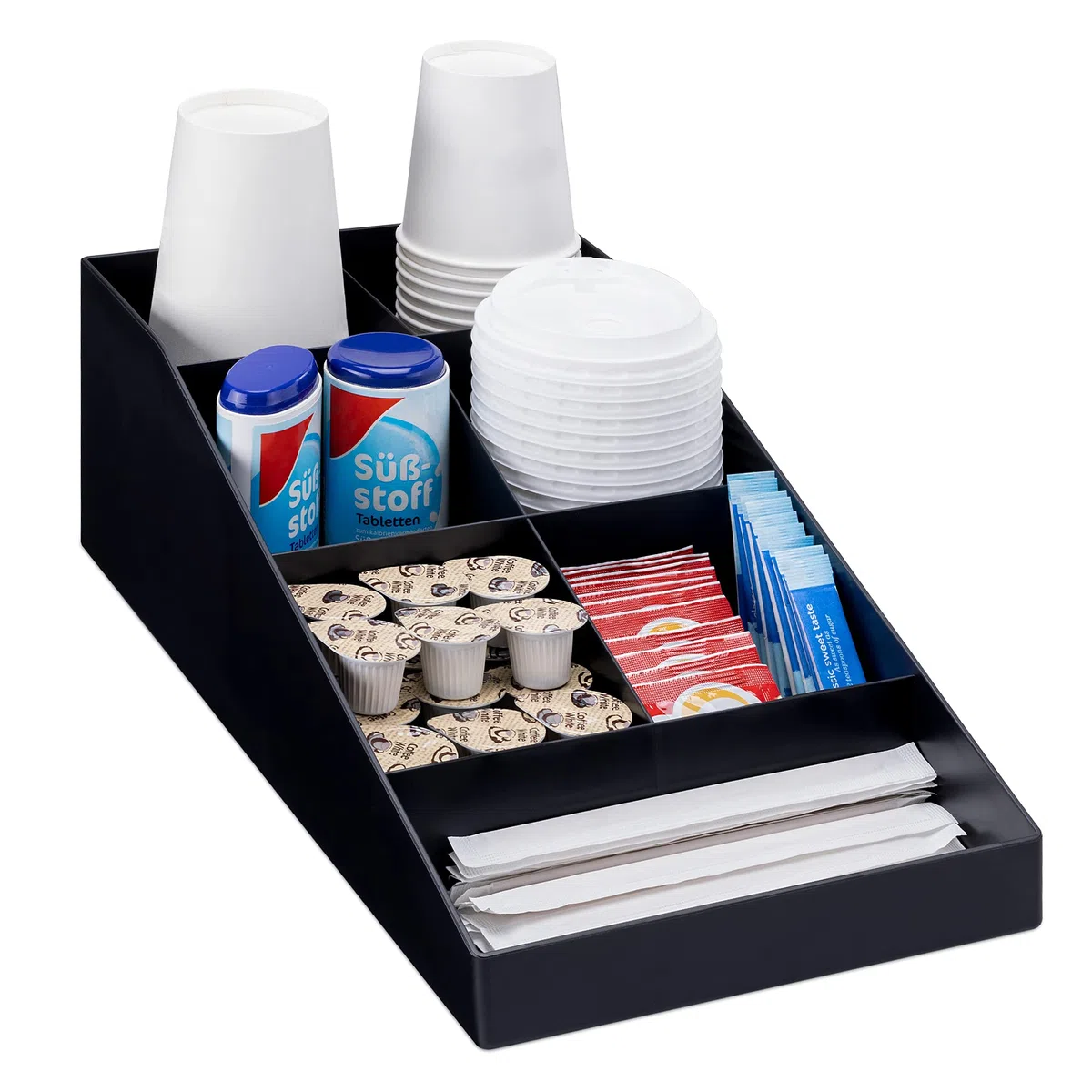 Navaris Organizador de café y té - Caja para Kit de Accesorios de cafetera - Bandeja con 7 cajoncitos para infusiones azucarillos Tazas cápsulas