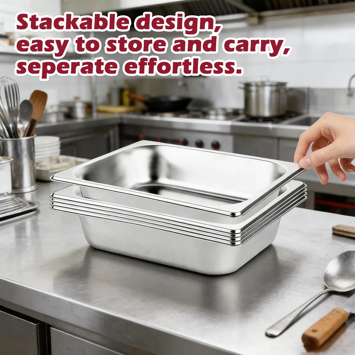 Paquete de 4 sartenes Gastronorm de 1/3 con tapas, 325 x 175 x 100 mm, recipientes de acero inoxidable de 1/3 GN, recipientes de alimentos con tapas