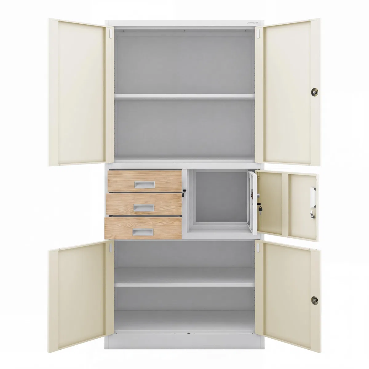 Jan Nowak Armario metálico de Oficina con Caja Fuerte, Armario archivador con 3 cajones, estantes, Cerradura, Acero, para Documentos, Carpetas, Archivo, Taller, 185 x 90 x 40 cm