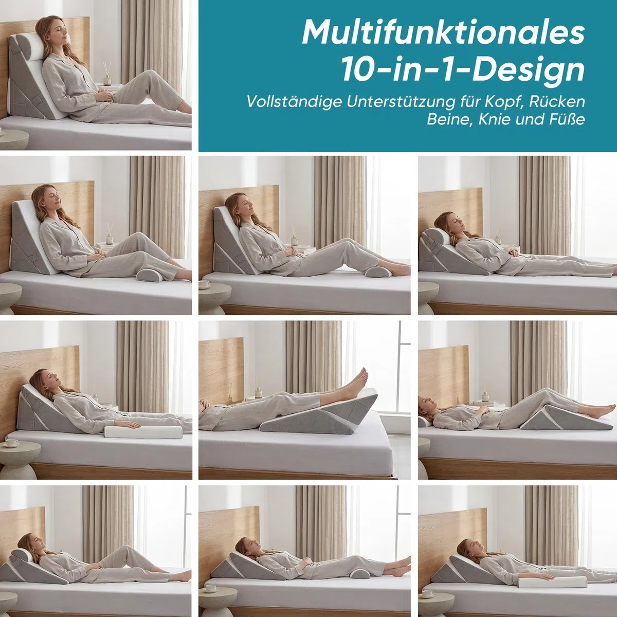 Juego de 3 cojines ortopédicos de cuña de altura ajustable de 9/12 pulgadas para apoyo postoperatorio para aliviar el reflujo, cojín de espalda, cojín de lectura para cama y sofá