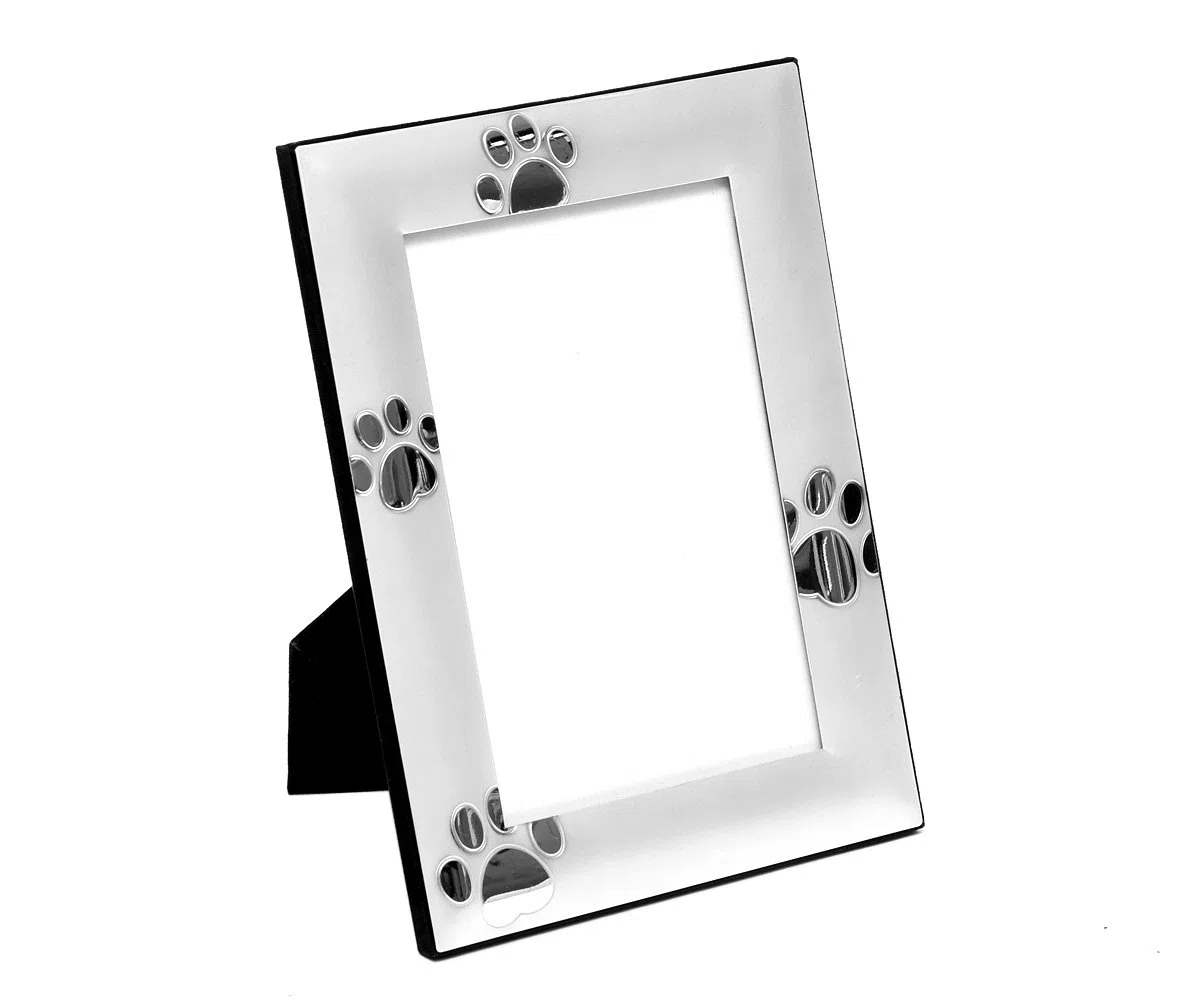 WTD - Marco de fotos (10 x 15 cm), diseño de huellas de perro, color plateado