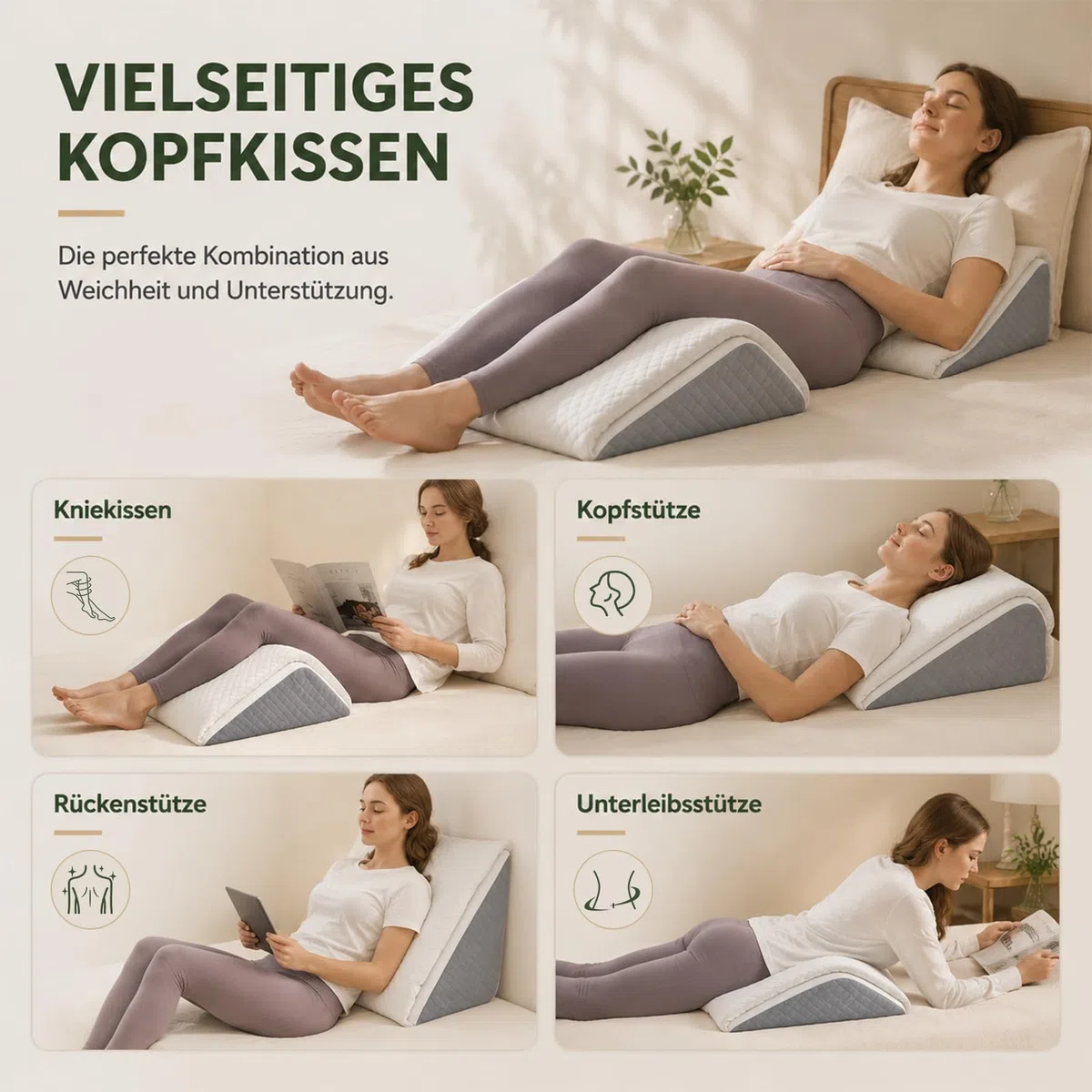 Almohada para Piernas, Cuña Elevar Piernas para Mejorar la Circulación, Cojín Ergonómico y Ortopédico de Elevación para Descanso y Dormir, Almohada para Las Venas