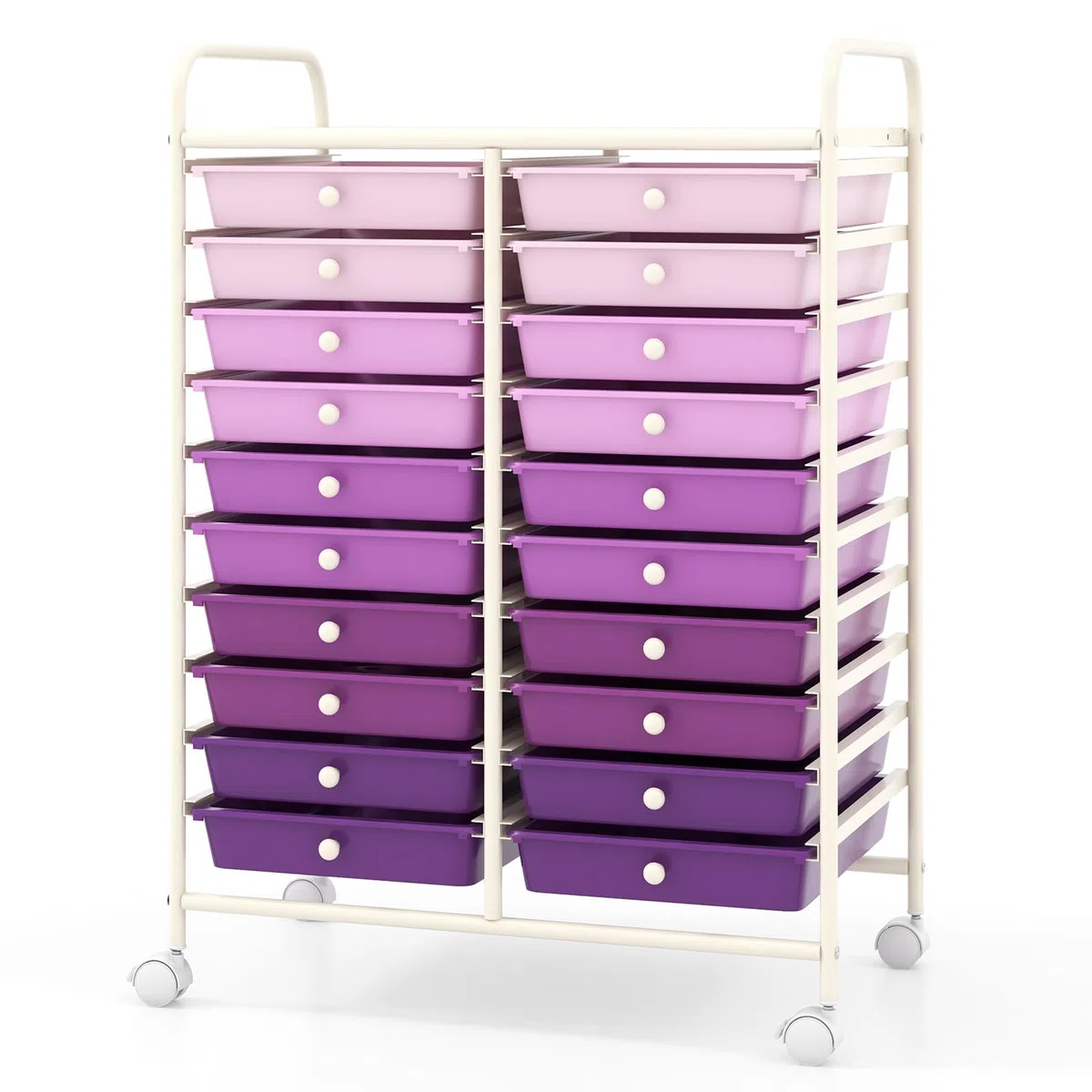 GOPLUS Carrito Auxiliar con 4 Ruedas, Carro de Servicios con 20 Cajones, 2 Ruedas con Frenos, Carro de Almacenamiento de Estructura Metálica para Cocina Oficina Baño (Violeta)