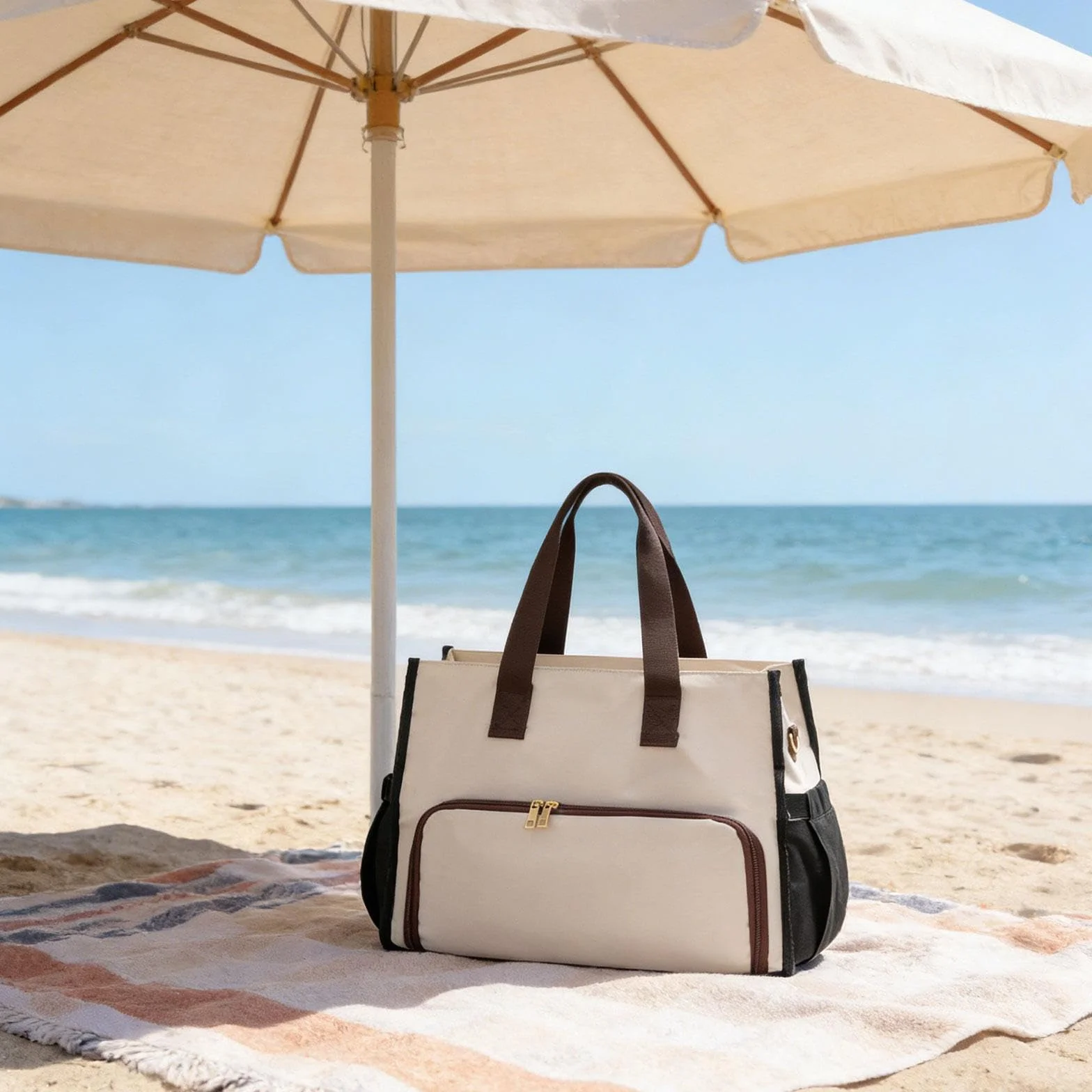 Amagogo Bolso de Mano para Mujer, isotérmico, Tipo, Multifuncional, de Gran Capacidad, Ideal para Viajes y Oficina, Negro Blanco Marrón