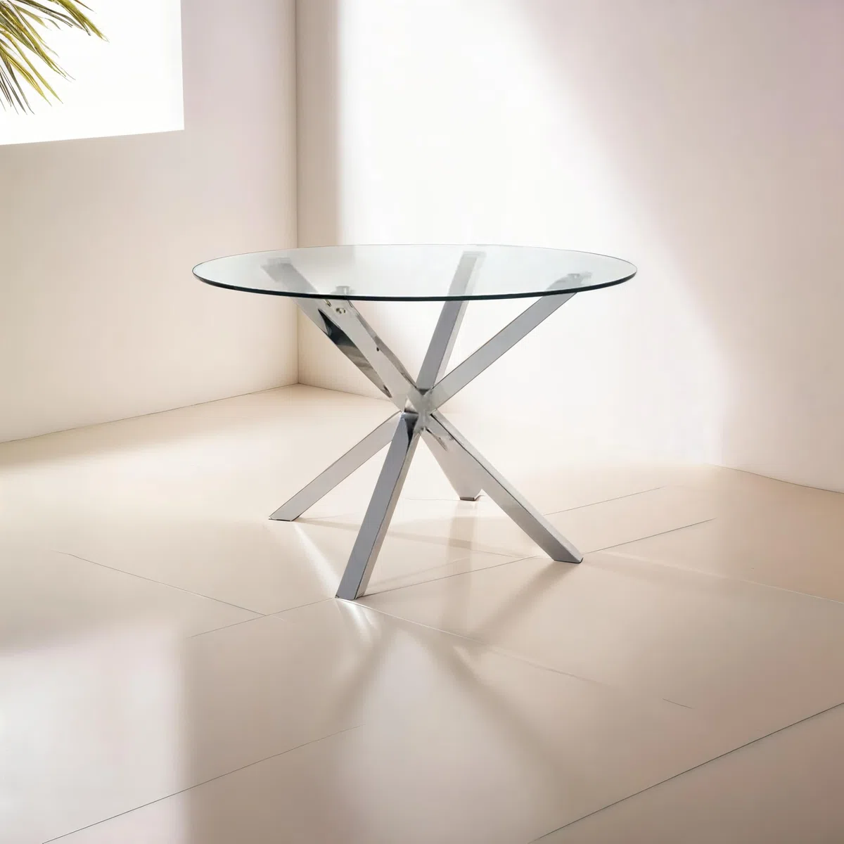 Mesa de Comedor Redonda 120 cm – Mesa de Cocina de Cristal Templado para 4-6 Personas – Mesa Redonda Moderna con Patas de Acero, Montaje Fácil, Carga 70 kg, Gris