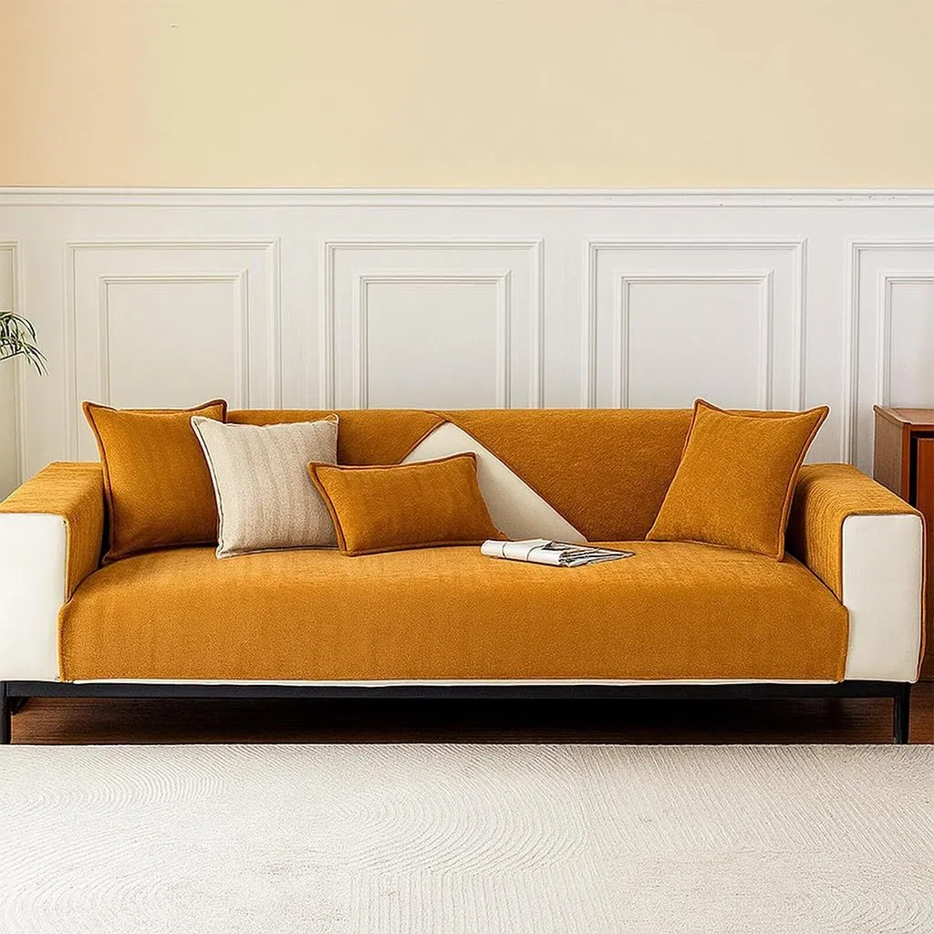 Funda de sofá de felpilla antideslizante para sofá de 3 plazas, diseño lavable con tacto suave verde matcha (A), 70 x 150 cm, decoración de verano para el hogar