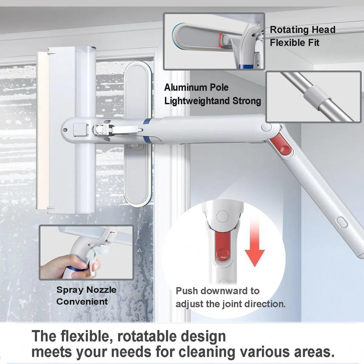 Limpiador Profesional de Ventanas de Ventanas con Depósito de Agua Residual Limpiacristales en Spray de Doble Cara Adecuado para Múltiples Escenarios