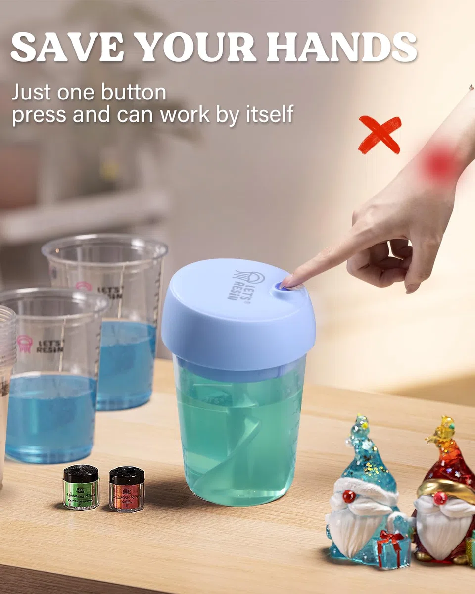 LET'S RESIN Mezclador de resina automático mejorado, mezclador epoxi manos libres fácil de limpiar con taza de mezcla de silicona, mezclador eléctrico recargable de resina epoxi para 24 onzas líquidas