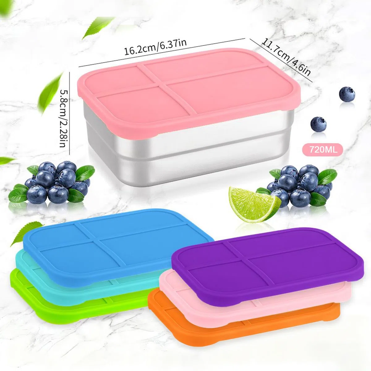 Para Snacks De Acero Inoxidable Recipiente Para Snacks 720 Ml Con Tapa De | Apilable Para Alimentos Para Almuerzo Escuela Viajes Picnic Guardería Deportes Oficina Hogar Camping Senderismo