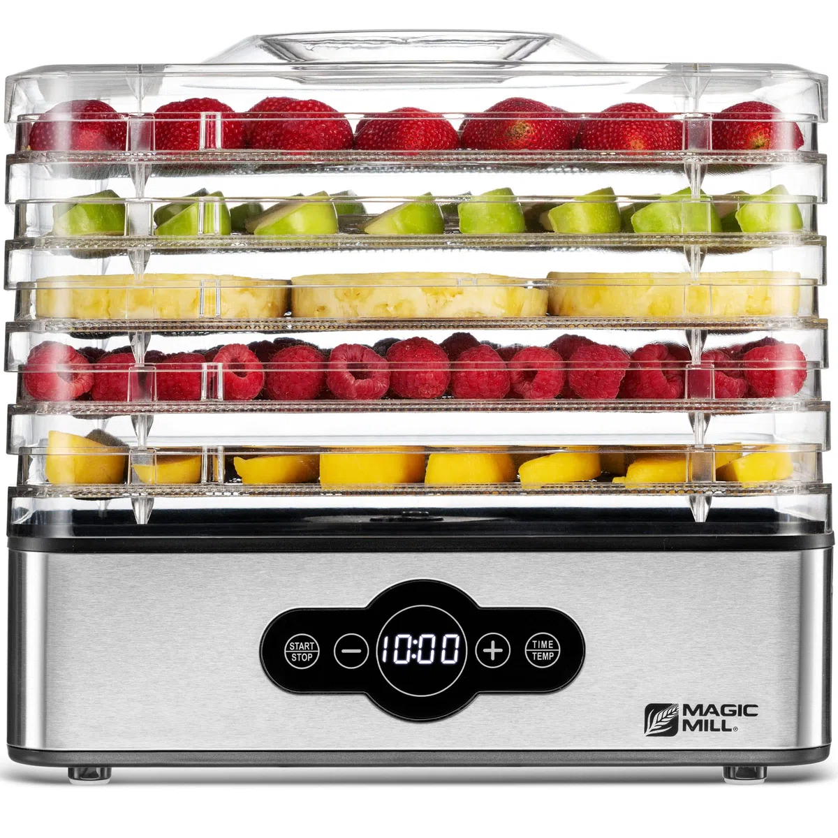Molino Mágico| Máquina deshidratadora de alimentos | Secador Jerky de 5 bandejas apilables de acero inoxidable con temporizador digital ajustable y control de temperatura