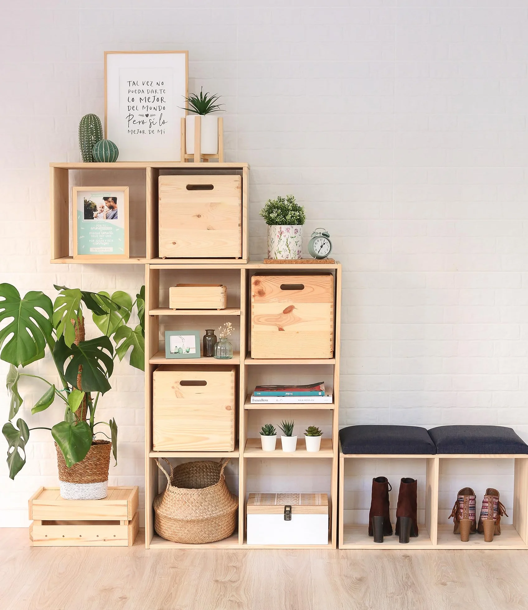 Astigarraga Kit Line Estantería Modular 6 Cubos Dinamic, Madera Maciza Pino - 105,4x70,8x33 cm