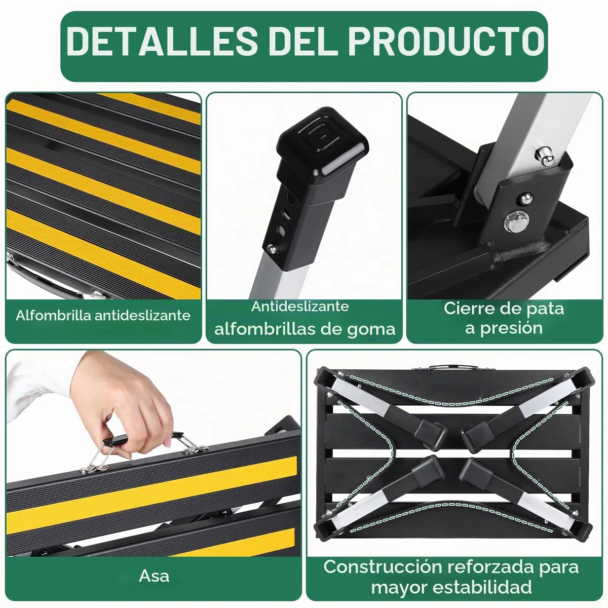 DBREAKS Taburete Plegable Antideslizante de Aluminio con 4 Alturas Ajustables y asa de Transporte, Peldaño Plegable Escalon para Caravanas, para Adultos, Niños, Mascotas(Negro)