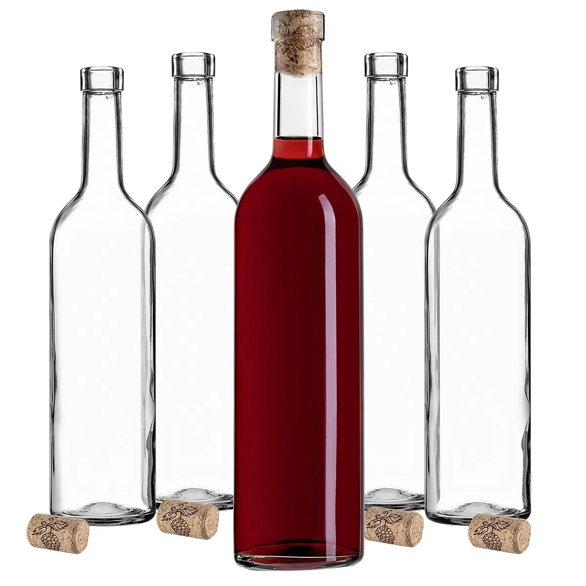 Botellas de vino KADAX 750ml, 30 unidades, botellas de cristal vacías con corcho para vino, licores y espirituosos, botellas de licor de cristal para rellenar (transparente)
