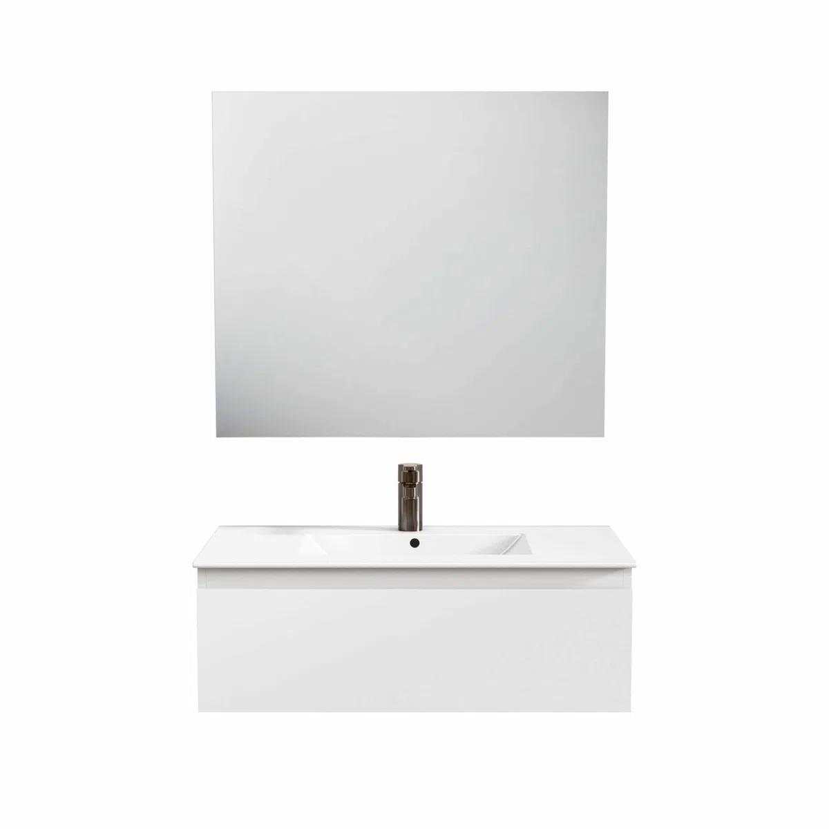 BELLOBATH Mueble Baño Suspendido 80 cm Blanco, Encimera y Espejo