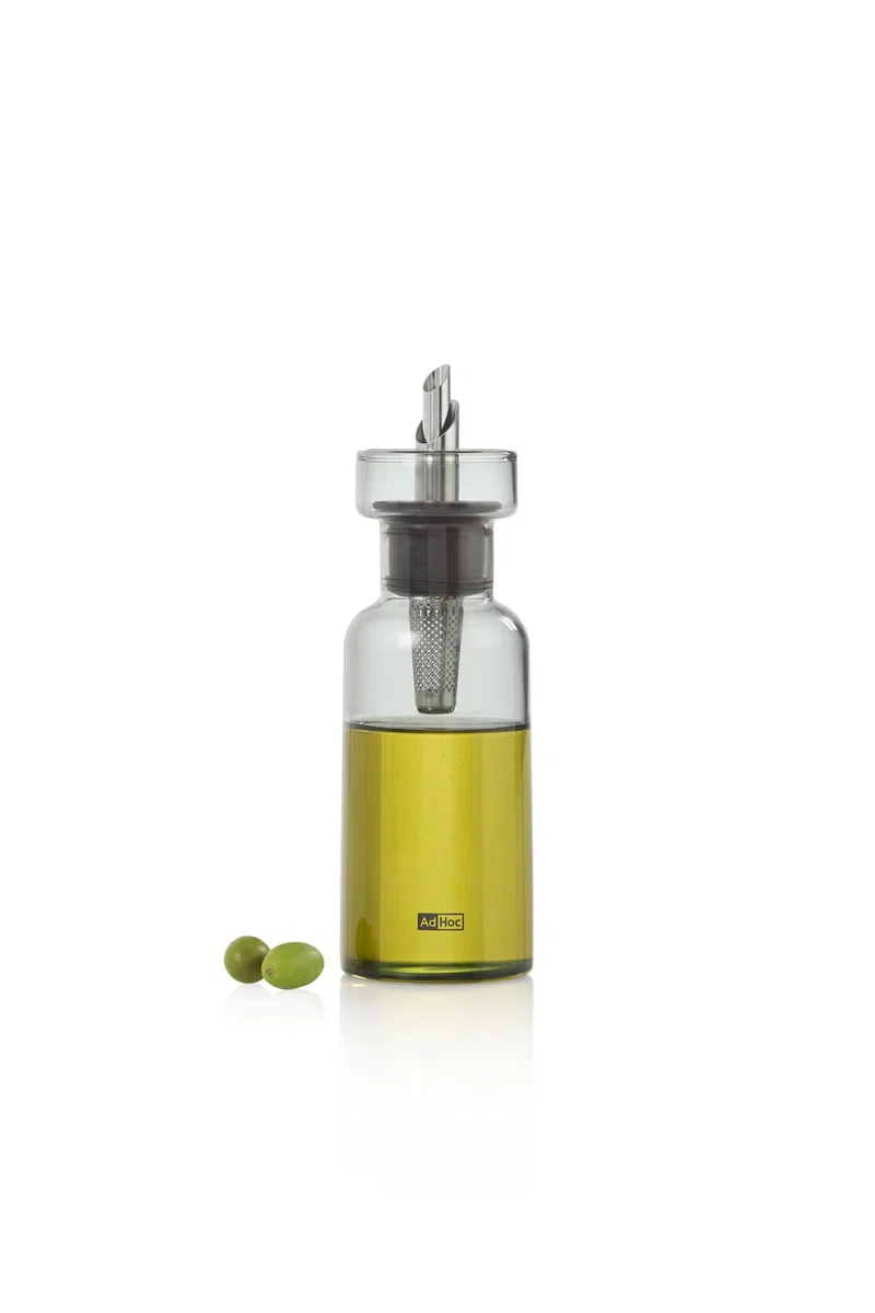 AdHoc AromaPour - Botella de aceite y vinagre de vidrio gris, 120 ml, dispensador antigoteo para aceite y vinagre, apto para lavavajillas