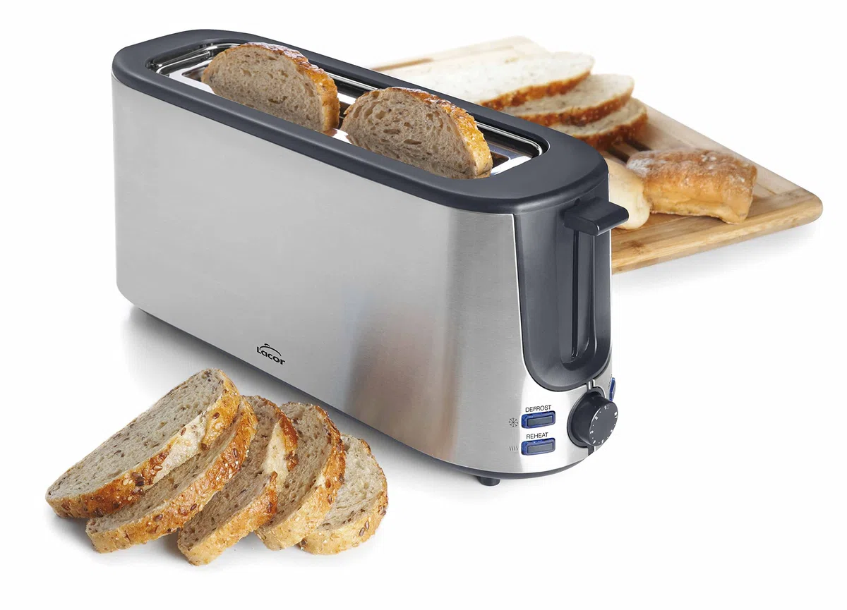 Lacor 69360 - Tostadora con Ranura Larga, 1000 W, Acero inoxidable | En acero inoxidable, para un uso práctico y profesional en cocina; ideal para cocina profesional y uso diario en casa