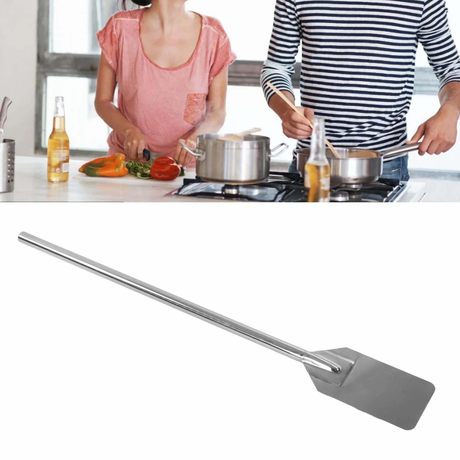 Espátula extra larga de acero inoxidable, espátula de cocina de mango largo de 77 cm, utensilios de cocina resistentes para cocinar, mezclar y preparar cerveza (92 cm)