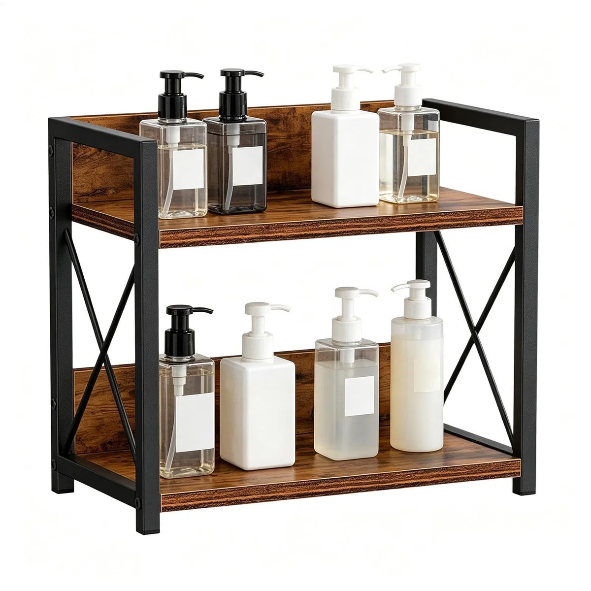 Estante de condimentos – Almacenamiento de 2 niveles de gran capacidad, estante de almacenamiento de condimentos resistente, para organización de esquina de despensa, hogar, baño, sala de estar
