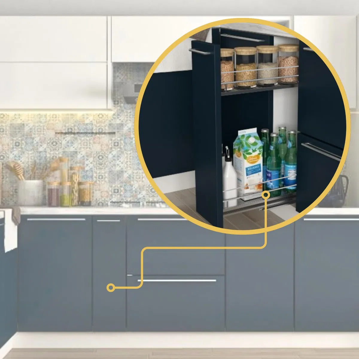 Evotrade - Cesta extraíble para módulo de 30 cm con guías de extracción total, carro deslizante amortiguado de acero inoxidable, portabotellas y tarros, ideal para cocinas y despensa