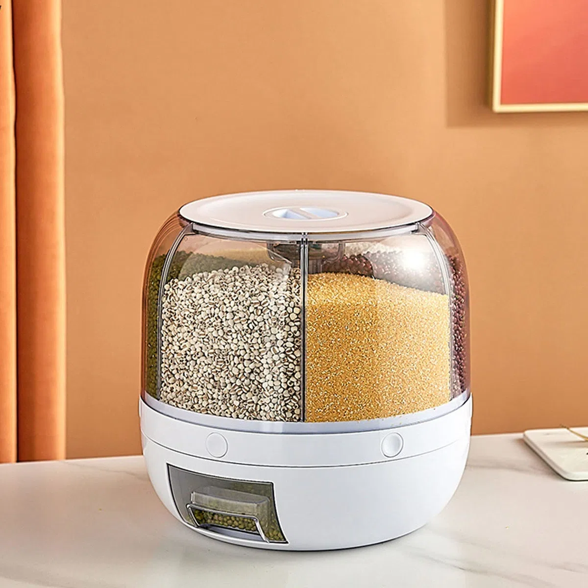 Dispensador de Arroz, Dispensador de Granos, 6 Rejillas, Rotación de PP, Organización de Almacenamiento de Granos para el Hogar, Cocina, Maíz de Soja(#1)