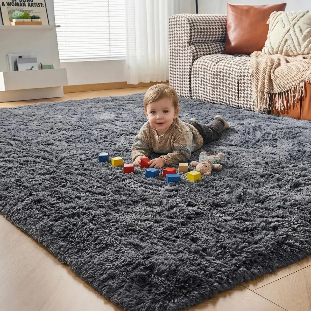 CHOSHOME Alfombra Shaggy para Salón, Habitación de los Niños y Dormitorio - Interior Suave de Pelo Largo, Antideslizante Muy Suave (Gris, 200X290cm)