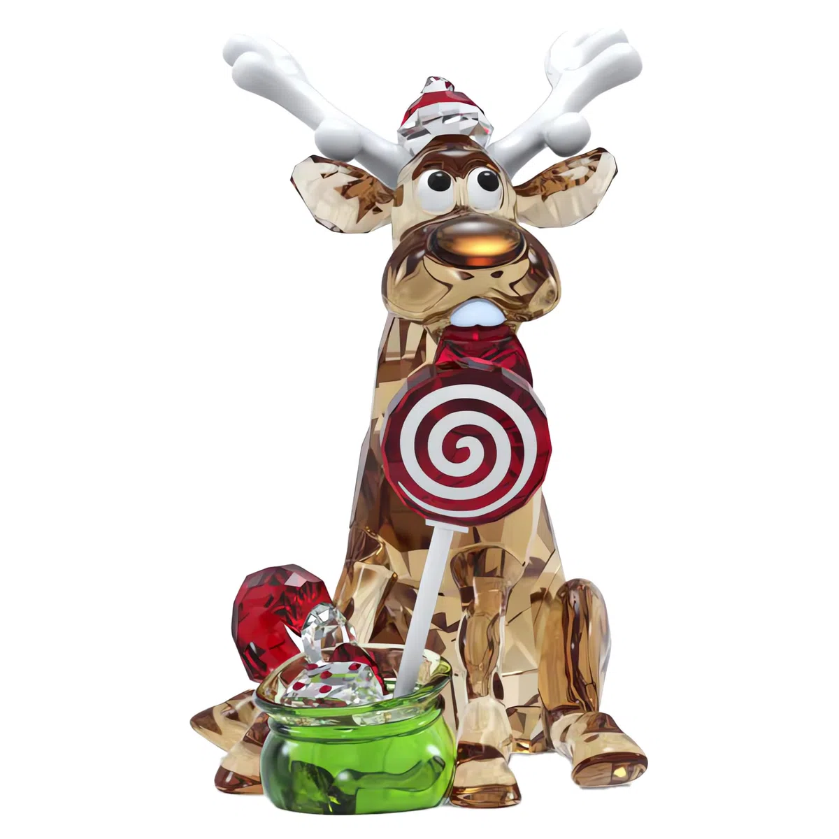 Swarovski Holiday Cheers Dulcis, Figura de Reno Decorativa de Cristales Transparentes con Detalles Lacados en Blanco