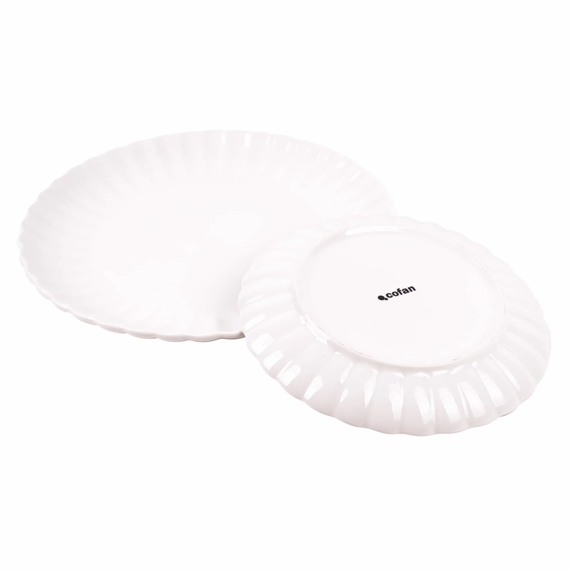 Cofan Vajilla de porcelana esmaltada | Juego de 16 piezas | Diseño en relieve | Color: blanco | Apta para lavavajillas, microondas y horno