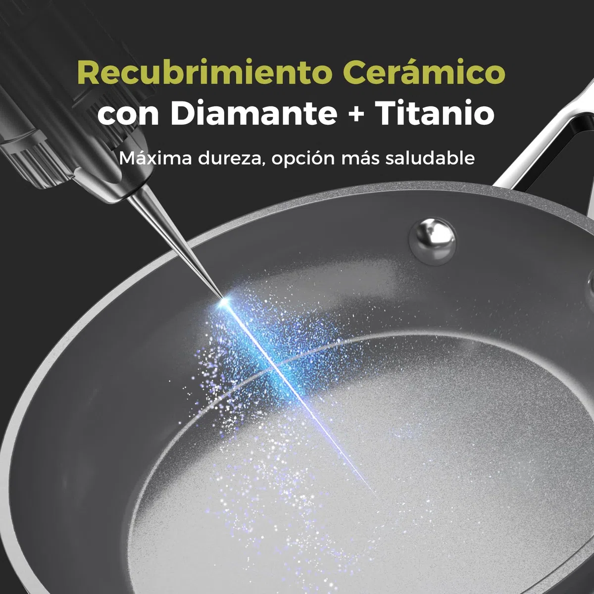 DiamondTitan Set 3 Sartenes Cerámicas (20+24+28 cm), Antiadherente para Todas Cocinas, Sin PTFE PFAS PFOA, Aptas para Horno, Lavavajillas con Mango que Permanece Frío (Gris)