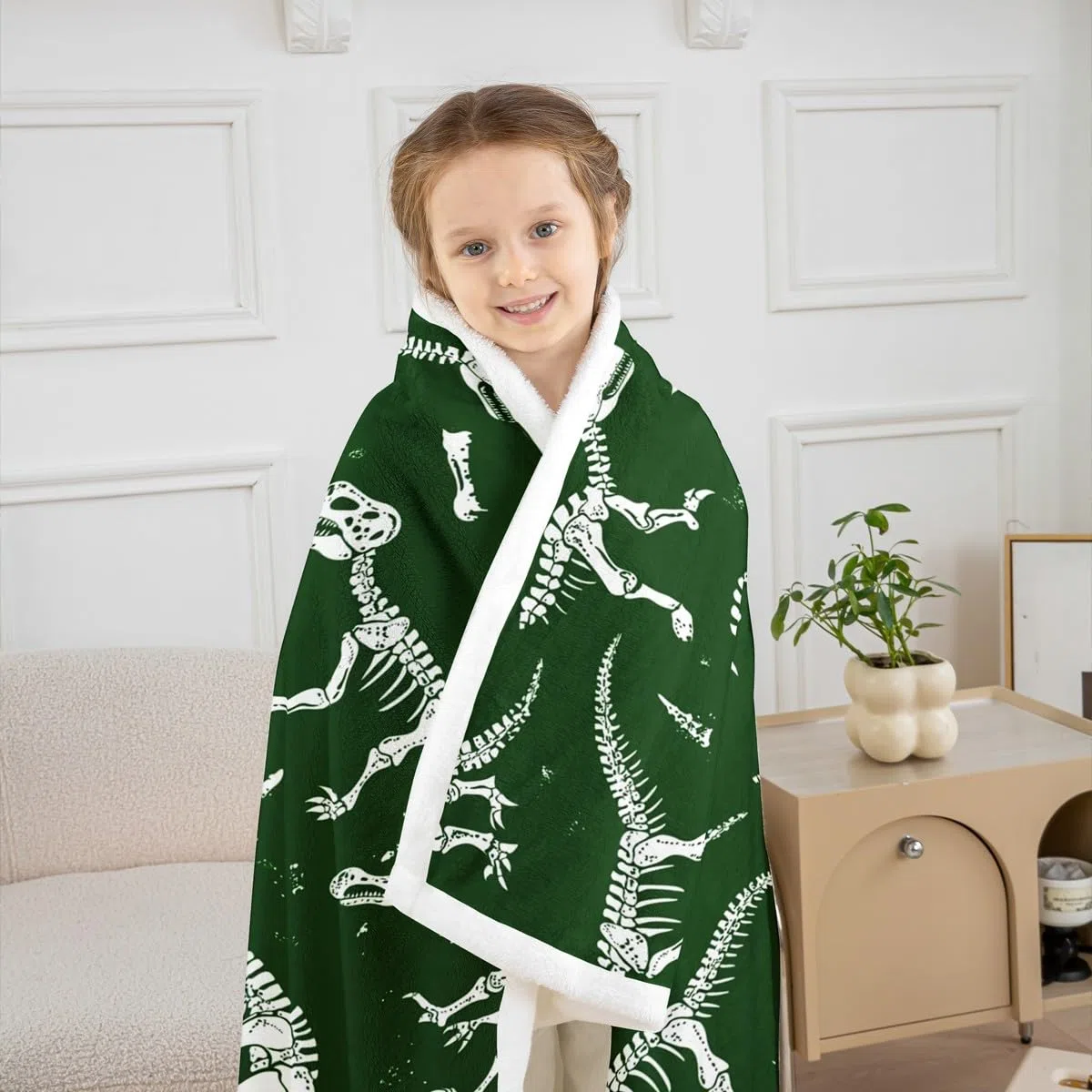 Erosebridal Manta Sherpa de dinosaurio fósil para niños, bebés y jóvenes, serie de animales antiguos, forro polar gótico de esqueleto, decoración de habitación de niños y niñas, ultra suave, manta de