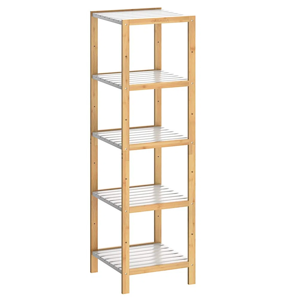CASARIA Estantería de baño de Madera de bambú con 5 estantes 140x33x34cm Repisa Blanco y Natural
