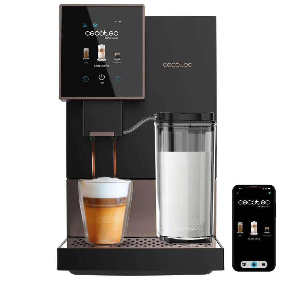 Cecotec Cafetera Superautomática Compacta con Wifi Cremmaet Compactccino Connected Black Rose. 1350W, 19 Bares, Pantalla TFT y APP, Molinillo, Tanque de Leche 400ml y 1L de Agua