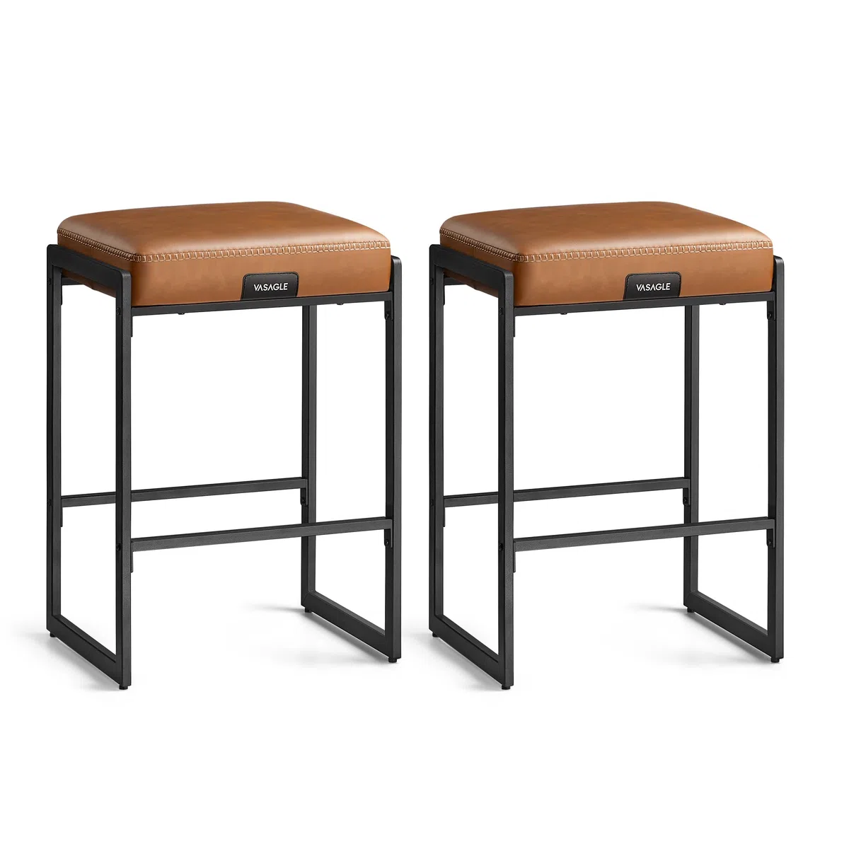 VASAGLE EKHO Colección - Juego de 2 Taburetes de Bar, Taburetes de Cocina, Cuero Sintético con Costuras, Moderno Siglo Medio, 66 cm de Alto, Bar Casa, Comedor, Fácil montaje, Marrón Caramelo LBC086K01