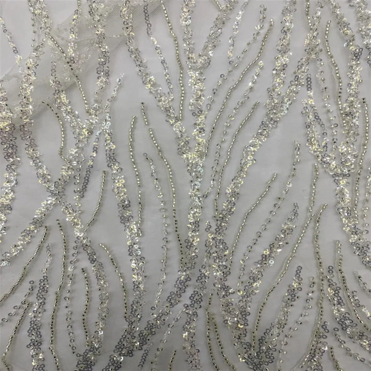 5 Yards Embroidered Tulle Lace Fabric | Tube Lace With Silver Beads 3cm Sequins Multicolor For Sewing(Light Blue)