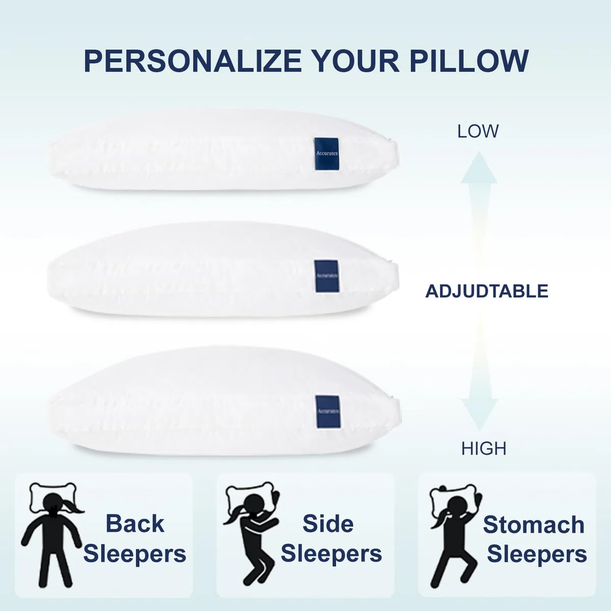 ACCURATEX Almohadas 50x70cm Juego de 2, Espuma Viscoelástica Triturada Ajustable, Relleno Alternativo al Plumón, Funda de Algodón Extraíble - Soporte Firme para Dormir de Lado y Espalda