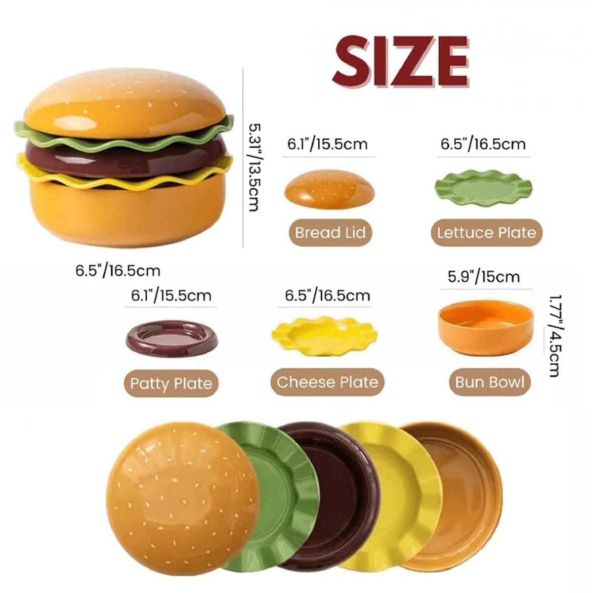 Platos de hamburguesa Vajilla de Cerámica Apta para Microondas | Set de vajilla, cuencos y platos para comida aperitivos postres hogar cocina restaurante camping picnic barbacoa