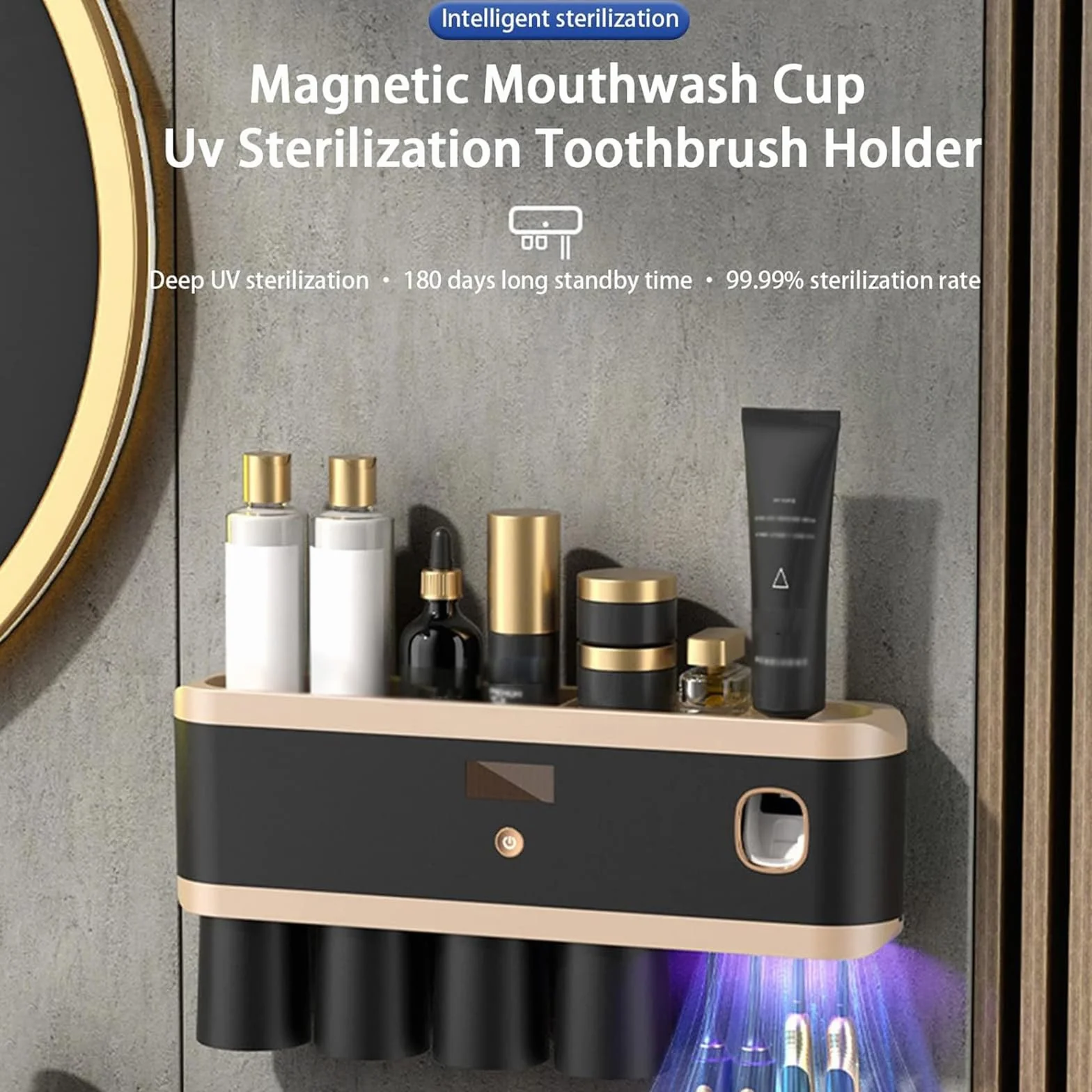 Soporte para cepillo de dientes eléctrico con esterilizador y dispensador automático de pasta de dientes, montado en la pared para baño y ducha