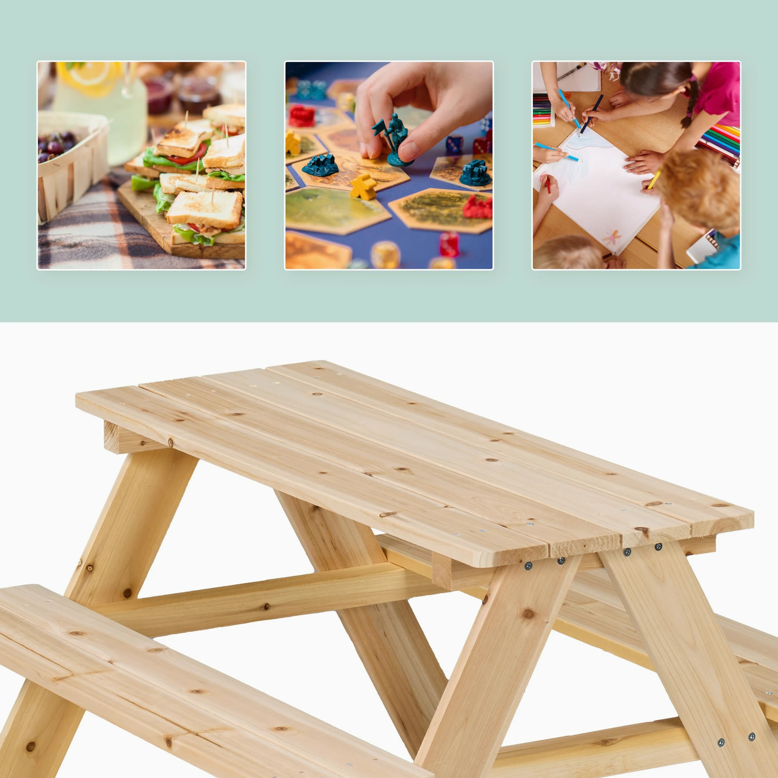 Relaxdays Mesa Pícnic Infantil, Banco Jardín Niños, 51 x 90 x 78 cm, para Jugar, para 4 Infantes, Madera, Natural