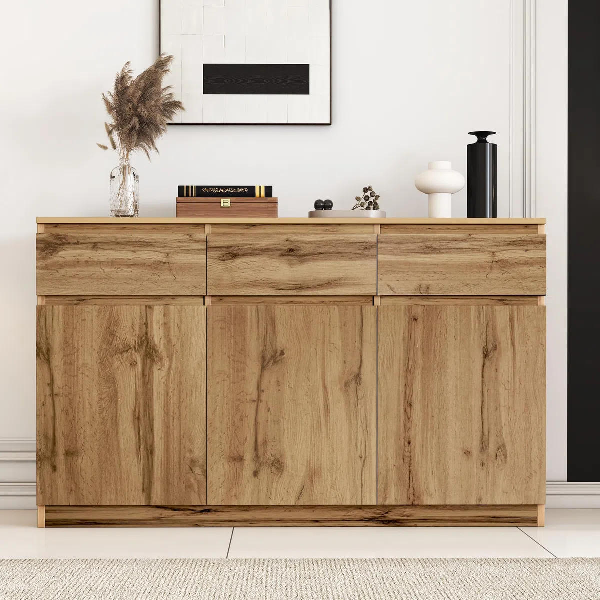 Mueble multifuncional, 135 x 40 x 81 cm, mueble decorativo de madera original, con 3 puertas y 3 cajones, aparador de cocina, cajonera, mueble recibidor