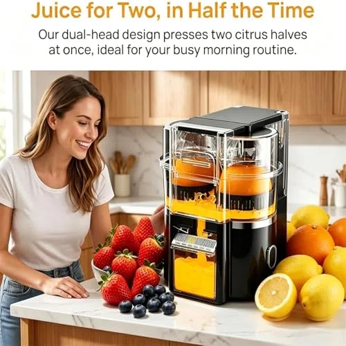 Exprimidor eléctrico de cítricos, prensador de limón de corte automático de doble cabeza, exprimidor de naranja inalámbrico de 2 velocidades con filtro de pulpa, extractor de frutas inalámbrico